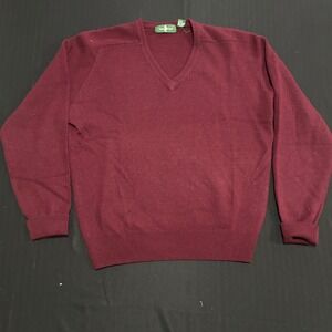 Hunt Club Mens Vintage Burgundy 100% Lambswool V-Neck Sweater Size L 42-44